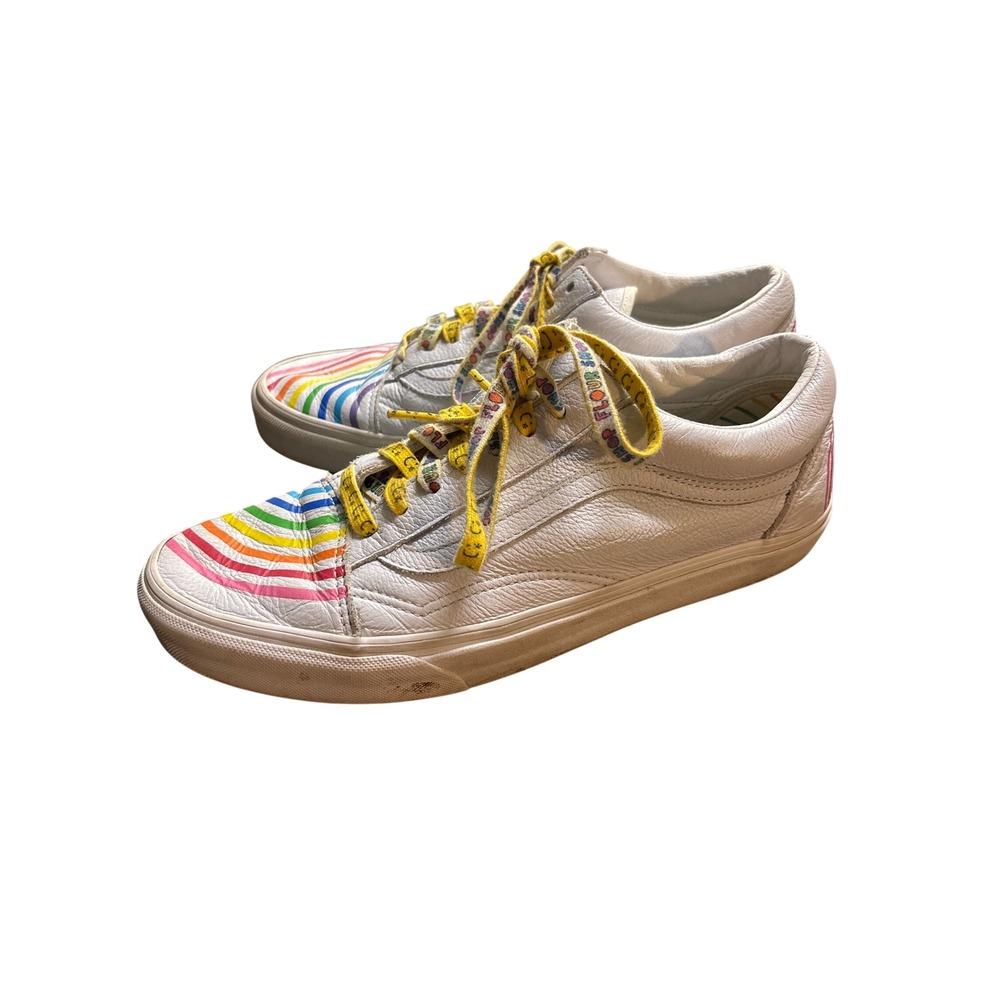 Vans Old Skool Flour Shop Rainbow White Leather Sneakers Mens 9.5 721278